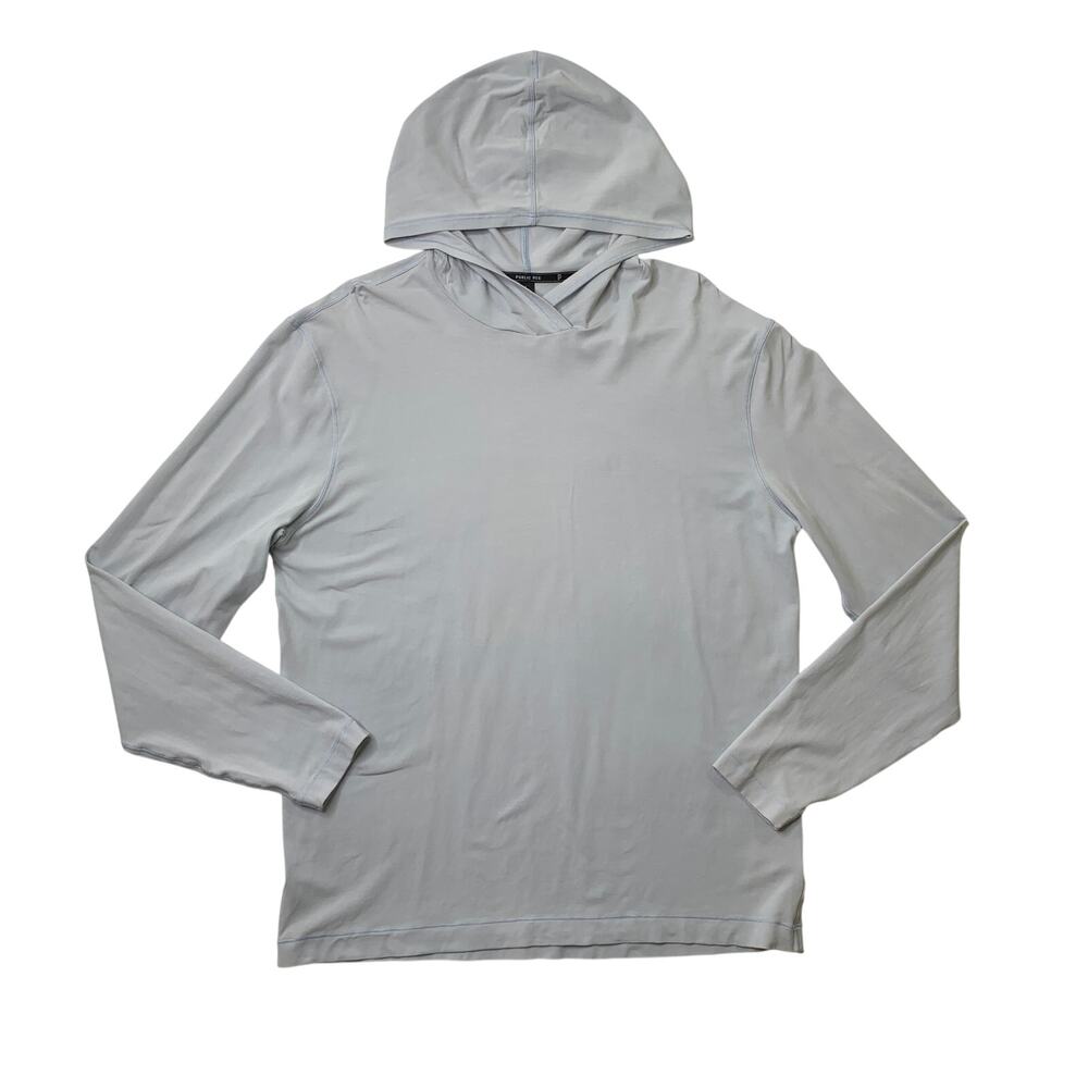 Public Rec Hoodie Mens Large Cloud Blue Lightweight Pullover Pima Cotton Blend